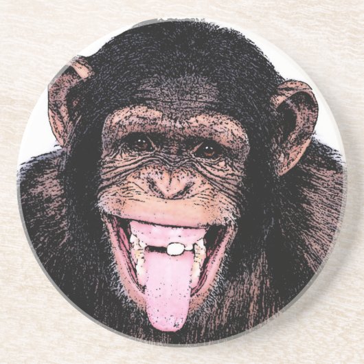 Pop Kunst Chimpansee Trekken Tongue uit Zandsteen Onderzetter (Voorkant)
