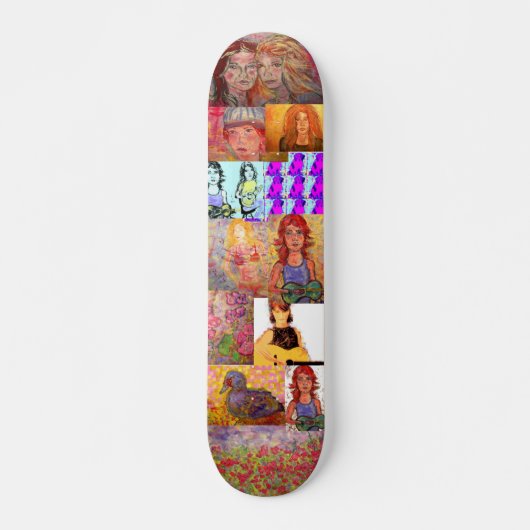 pop kunst collage (muziek en portretten) persoonlijk skateboard (Voorkant)