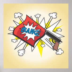 Pop kunst Comic boek geïnspireerd op Bang Pistool  Poster