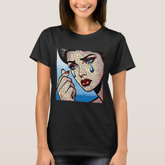  Pop kunst Comic Sad Vrouw met Tranen T-shirt (Voorkant)