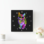 Pop Kunst coole kat met zonnebrillen Vierkante Klok (Huis)