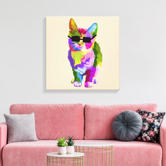 Pop Kunst coole kattenkattenkattenkunst Canvas Afdruk (Insitu (Woonkamer))