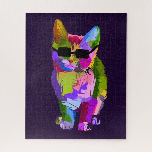 Pop kunst coole kattenliefje kleurrijk uitdagend legpuzzel (Verticaal)