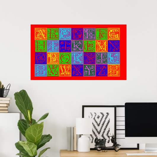 Pop Kunst  decoratief alfabet Poster (Thuiskantoor)