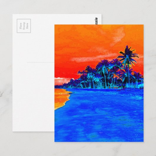 Pop Kunst Exotic Beach Palm Trees Briefkaart (Voorkant / Achterkant)