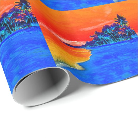 Pop Kunst Exotic Beach Palm Trees Cadeaupapier (Rol Hoek)