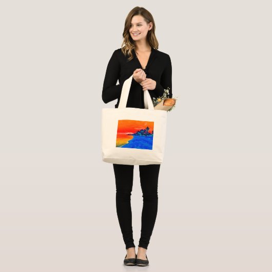 Pop Kunst Exotic Beach Palm Trees Grote Tote Bag (Voorkant (model))