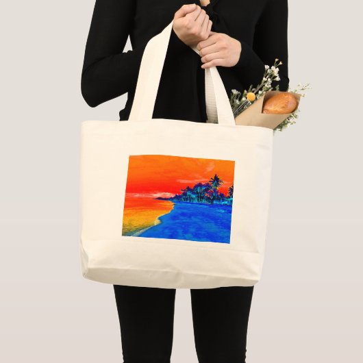 Pop Kunst Exotic Beach Palm Trees Grote Tote Bag (Voorkant (product))