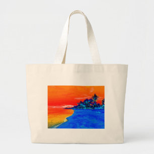 Pop Kunst Exotic Beach Palm Trees Grote Tote Bag