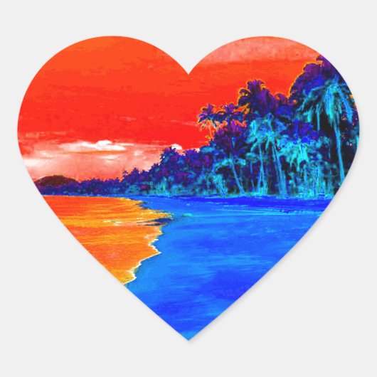 Pop Kunst Exotic Beach Palm Trees Hart Sticker (Voorkant)