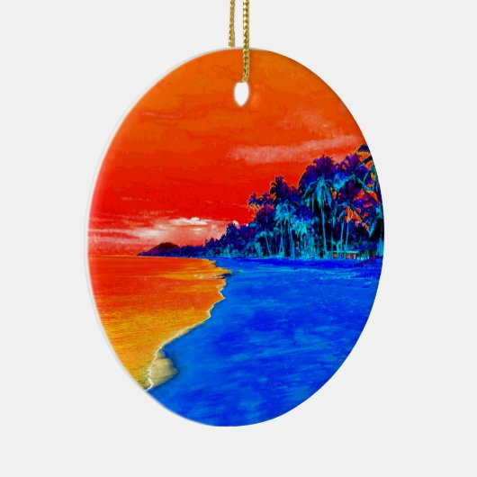 Pop Kunst Exotic Beach Palm Trees Keramisch Ornament (Rechts)