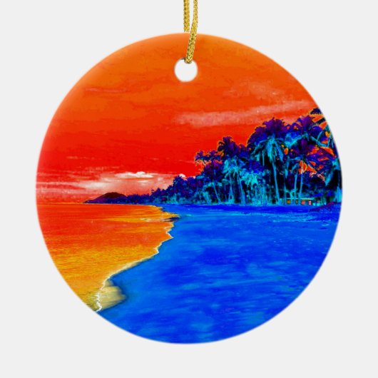 Pop Kunst Exotic Beach Palm Trees Keramisch Ornament (Voorkant)