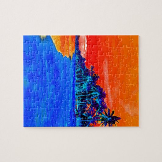 Pop Kunst Exotic Beach Palm Trees Legpuzzel (Horizontaal)