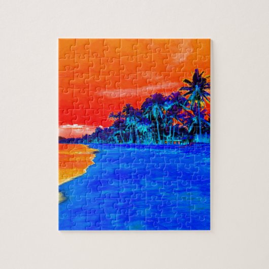 Pop Kunst Exotic Beach Palm Trees Legpuzzel (Verticaal)