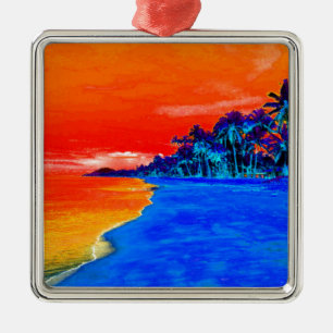Pop Kunst Exotic Beach Palm Trees Metalen Ornament