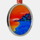 Pop Kunst Exotic Beach Palm Trees Metalen Ornament (Rechts)