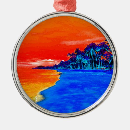Pop Kunst Exotic Beach Palm Trees Metalen Ornament (Voorkant)