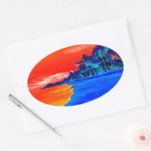 Pop Kunst Exotic Beach Palm Trees Ovale Sticker (Envelop)