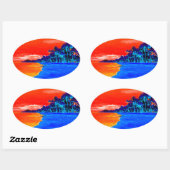 Pop Kunst Exotic Beach Palm Trees Ovale Sticker (Vel)