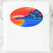 Pop Kunst Exotic Beach Palm Trees Ovale Sticker (Tas)