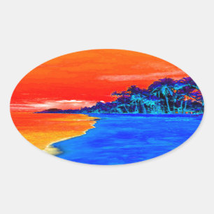 Pop Kunst Exotic Beach Palm Trees Ovale Sticker