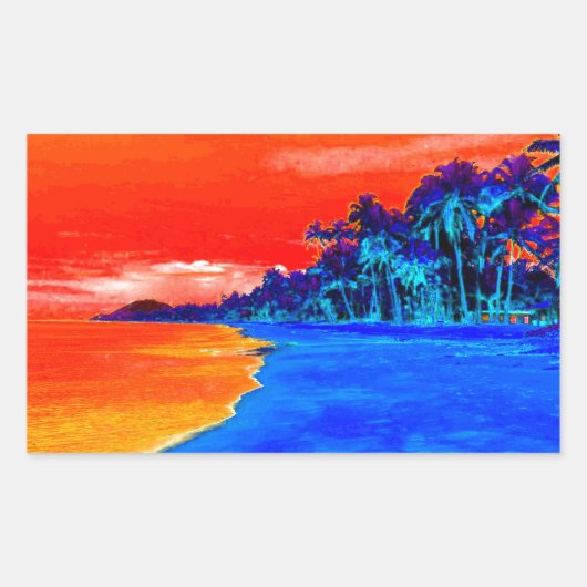 Pop Kunst Exotic Beach Palm Trees Rechthoekige Sticker (Voorkant)