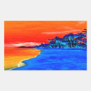 Pop Kunst Exotic Beach Palm Trees Rechthoekige Sticker