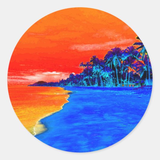 Pop Kunst Exotic Beach Palm Trees Ronde Sticker (Voorkant)