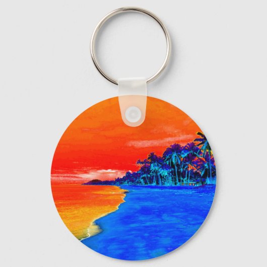 Pop Kunst Exotic Beach Palm Trees Sleutelhanger (Voorkant)
