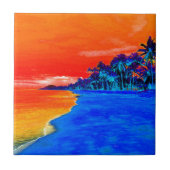 Pop Kunst Exotic Beach Palm Trees Tegeltje (Voorkant)
