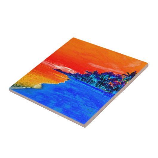 Pop Kunst Exotic Beach Palm Trees Tegeltje (Zijkant)