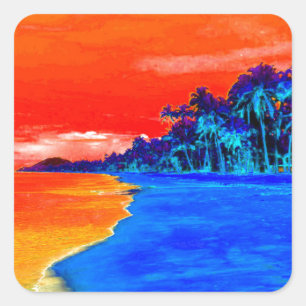 Pop Kunst Exotic Beach Palm Trees Vierkante Sticker