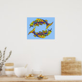 Pop Kunst Fancy Pisces Vis op Licht Blauw Poster (Keuken)