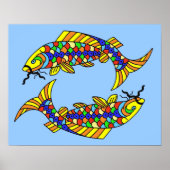 Pop Kunst Fancy Pisces Vis op Licht Blauw Poster (Voorkant)