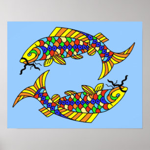 Pop Kunst Fancy Pisces Vis op Licht Blauw Poster