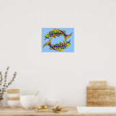Pop Kunst Fancy Pisces Vis op Licht Blauw Poster (Keuken)