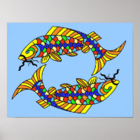Pop Kunst Fancy Pisces Vis op Licht Blauw