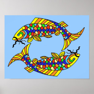 Pop Kunst Fancy Pisces Vis op Licht Blauw Poster