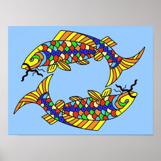 Pop Kunst Fancy Pisces Vis op Licht Blauw Poster (Voorkant)