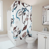 Pop kunst gezichten: abstracte waterverf. douchegordijn (In situ)