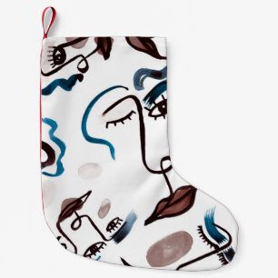 Pop kunst gezichten: abstracte waterverf. kleine kerstsok