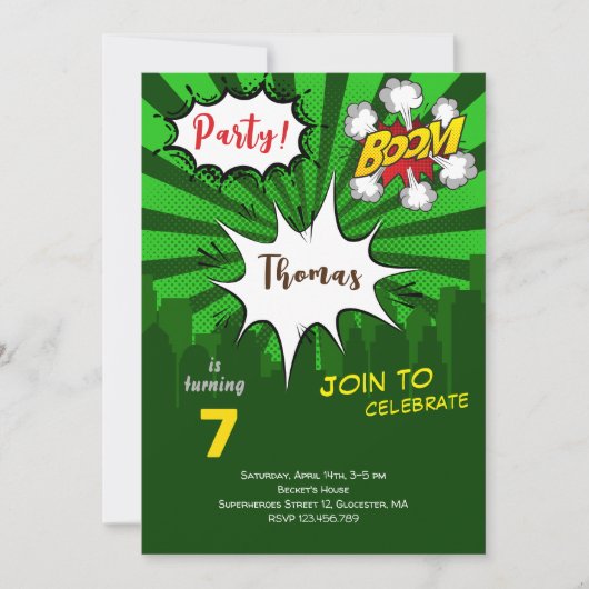 Pop kunst groene komiek verjaardag kaart (Voorkant)