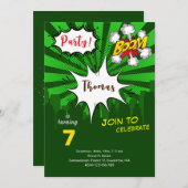 Pop kunst groene komiek verjaardag kaart (Voorkant / Achterkant)