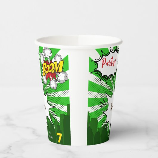 Pop kunst groene komiek verjaardag papieren bekers (Links)