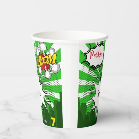 Pop kunst groene komiek verjaardag papieren bekers (Rechts)