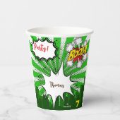 Pop kunst groene komiek verjaardag papieren bekers (Voorkant)