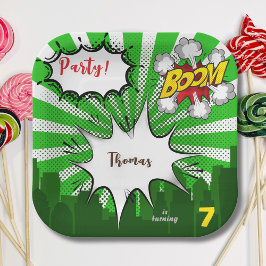 Pop kunst groene komiek verjaardag papieren bordje