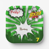 Pop kunst groene komiek verjaardag papieren bordje (Voorkant)