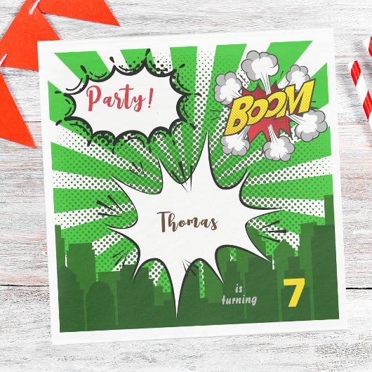 Pop kunst groene komiek verjaardag servet