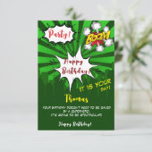 Pop kunst groene komiek vrolijke verjaardag kaart (Staand voorkant)